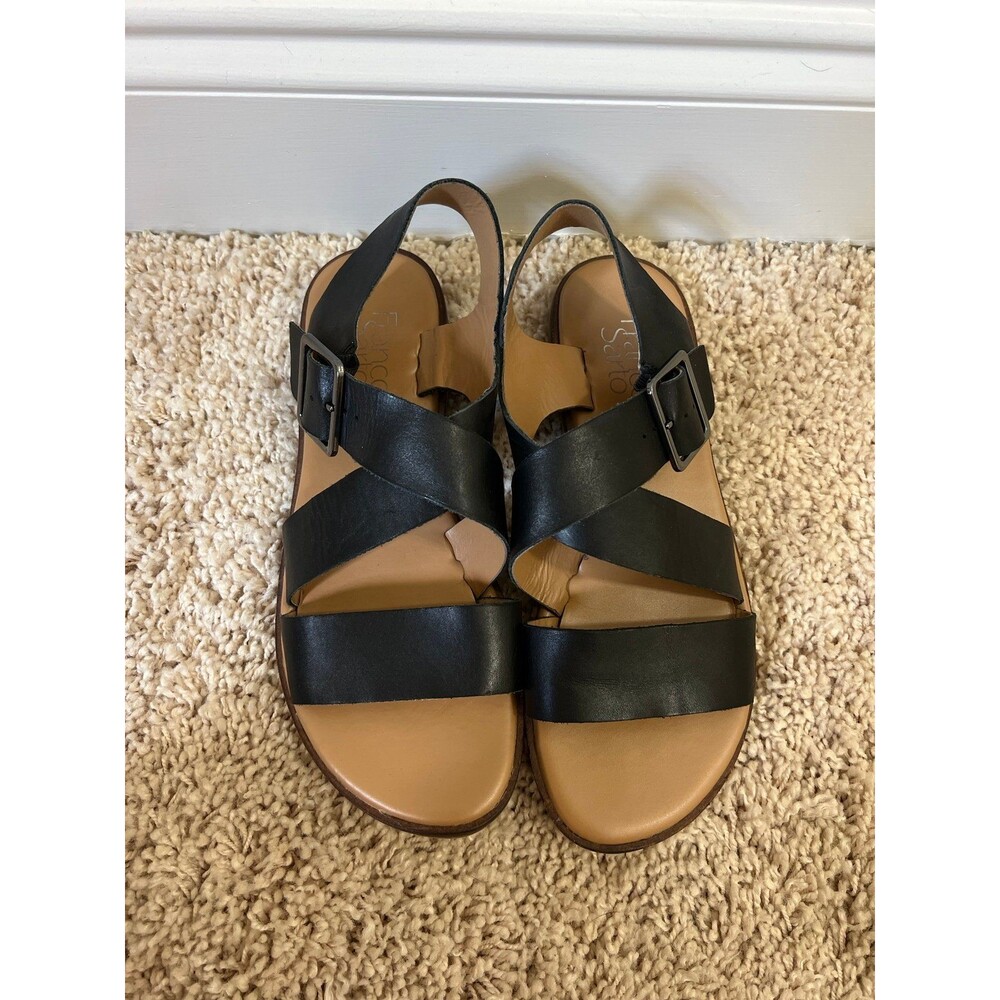 Franco Sarto Black Leather Sandals Buckle Strap Size 8